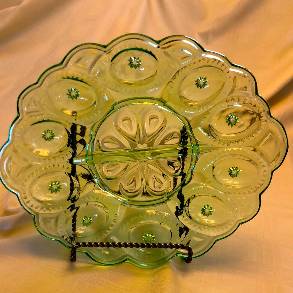 Elegant Green Glass Egg Plate
10 sections, rare color
